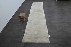 Vintage Turkish Runner Rug 3x12ft Wool Anatolian Handmade Hallway Oushak BEIGE