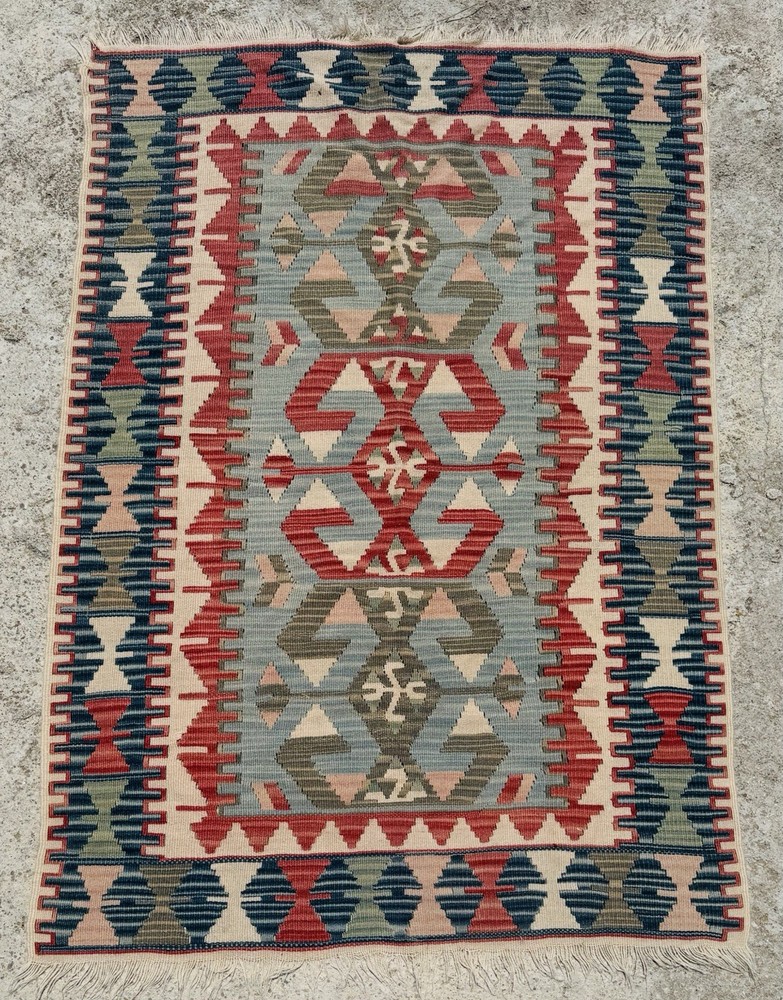 Reversible Handmade Vintage Kayseri Kilim Rug from Turkey - 157 cm x 111 cm