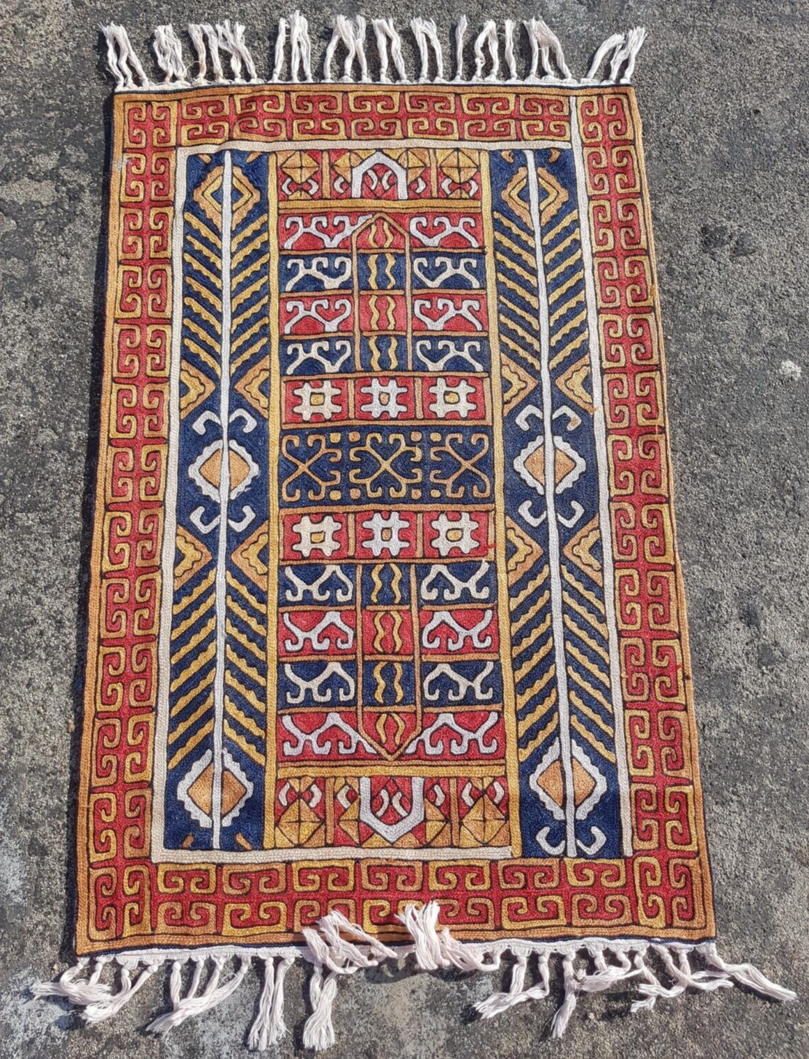 Vintage Hand Woven Traditional Kashmiri Multicolor Kilim Rug Carpet 90x59 cm gallery