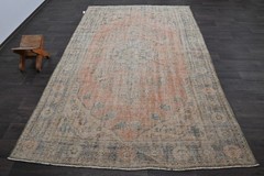 Oushak Turkish Vintage Rug 6×9 Kilim Rug Anatolian Handmade Boho Decor PEACH
