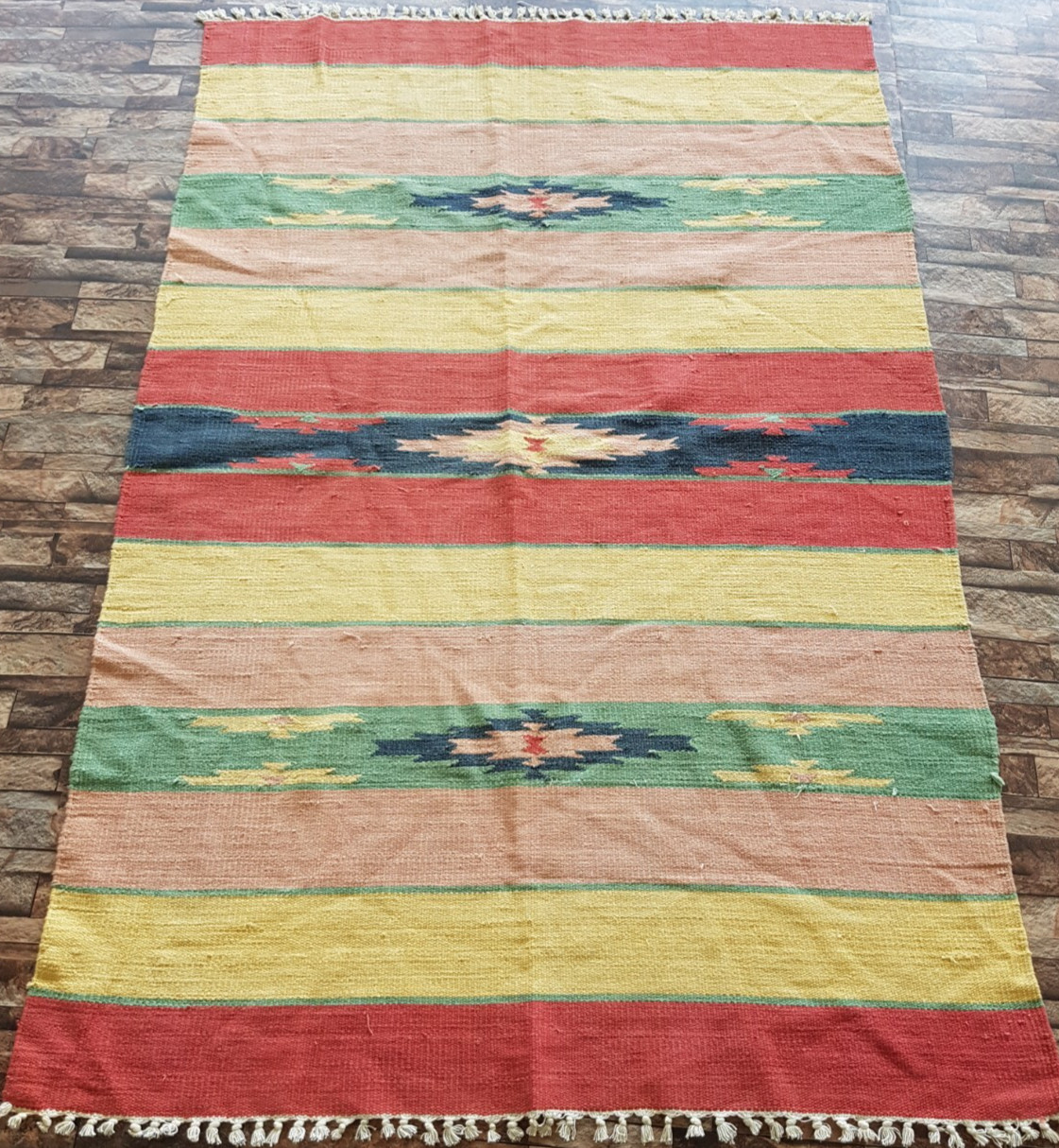 Vintage Handmade Turkish Geometric Wool Kilim Flat-weave Rug 178x116 cm gallery