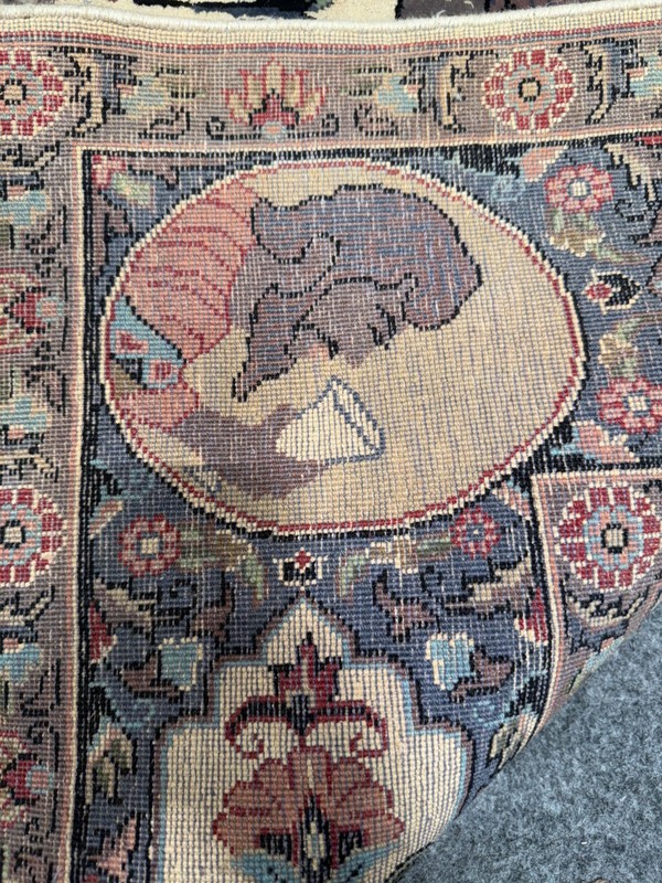 8'4 x 4'9 ft Hand-Knotted Pictorial Wool Rug | Vintage South Asian Wall Hanging gallery
