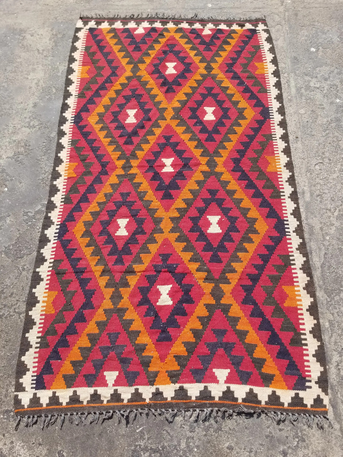 Vintage Traditional Handmade Turkish Wool Multicolor Kilim 6.1x3.3 ft gallery
