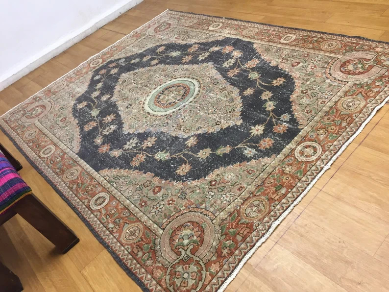 Vintage Turkish Handmade Rug 7x9 ft Oushak Style Floral Medallion Area Rug gallery
