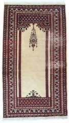 Handmade vintage prayer Pakistani Lahore rug 2.5′ x 4.6′ (77cm x 140cm) 1960s –