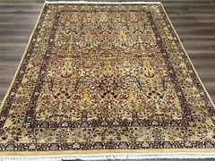 Indian Oriental Rug 6×9 Allover Floral Motif Birds Tan/Cream Fine Wool Carpet