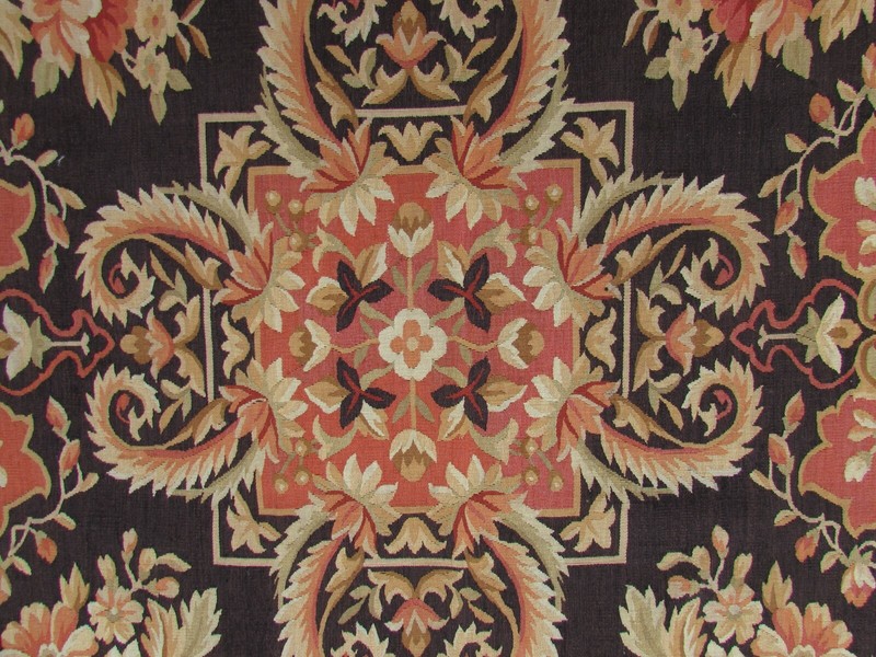 Vintage Hand Made French Design Wool Black Orange Original Aubusson 441x310cm gallery