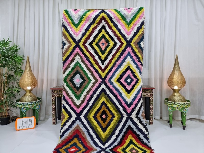 Moroccan Handmade Vintage Rug 3'7x9'2 Berber Geometric Funky Cotton Area Carpet gallery