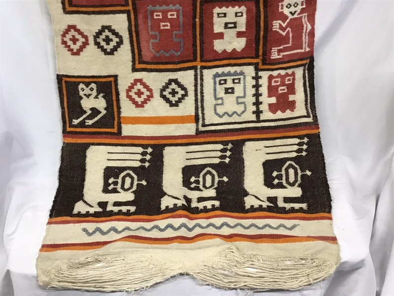 Antique Handwoven Wall Art Rug Tapestry Guatemalan Centeral America Aztec 1930's gallery