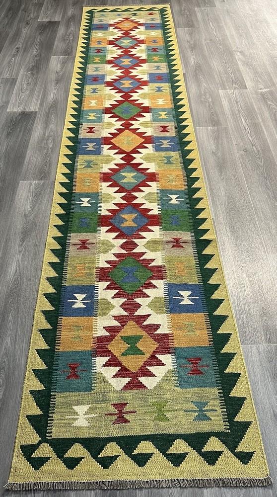 Handmade Kilim Runner wool natural colours Afghan Traditional 10x2ft8in 400x80cm