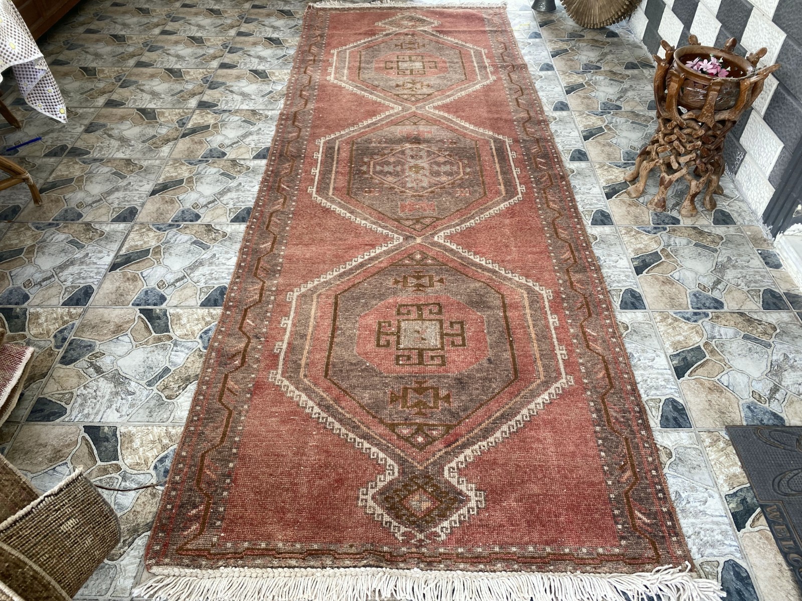 Pre 1970’s ANTIQUE ANATOLIAN FARMHOUSE RUG - GEOMETRIC TRIBAL TURKISH VINTAGE gallery