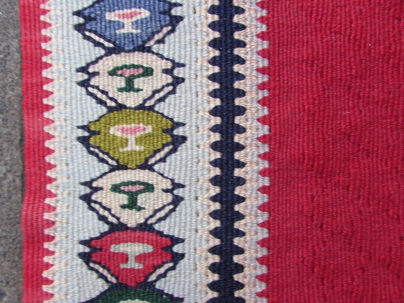 Fine Vintage Traditional Hand Made Oriental Wool Blue Red Small Kilim 104x74cm gallery