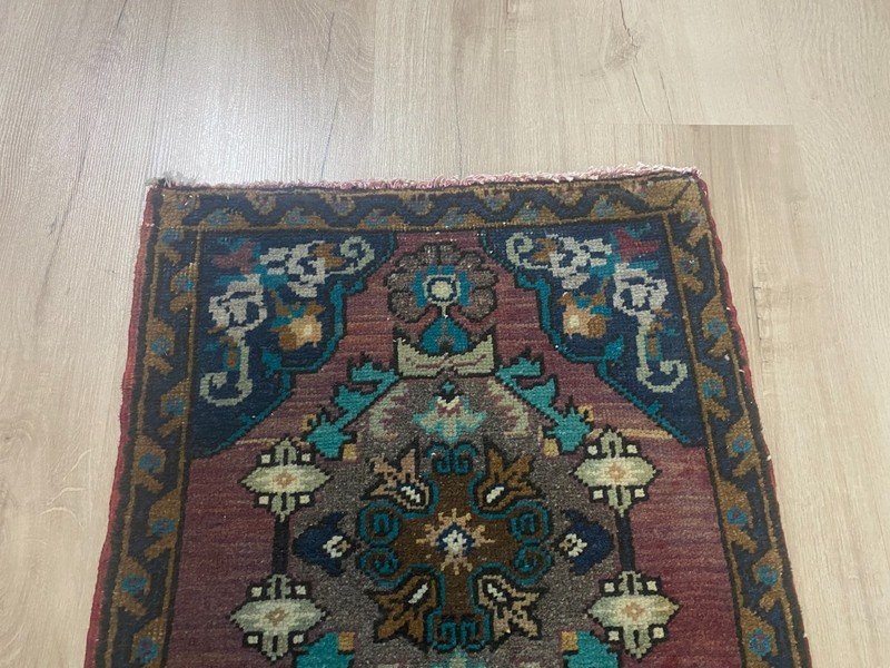 Turkish small rug, Oushak rug, Wool rug, Vintage rug, Bath rug, 1.6 x 2.9 ft gallery