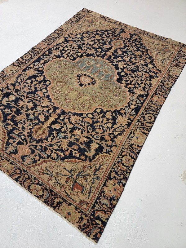 Antique Oriental Hand-Knotted Wool Area Rug Blue/Light Green/Beige 4'6" x 6'4" gallery