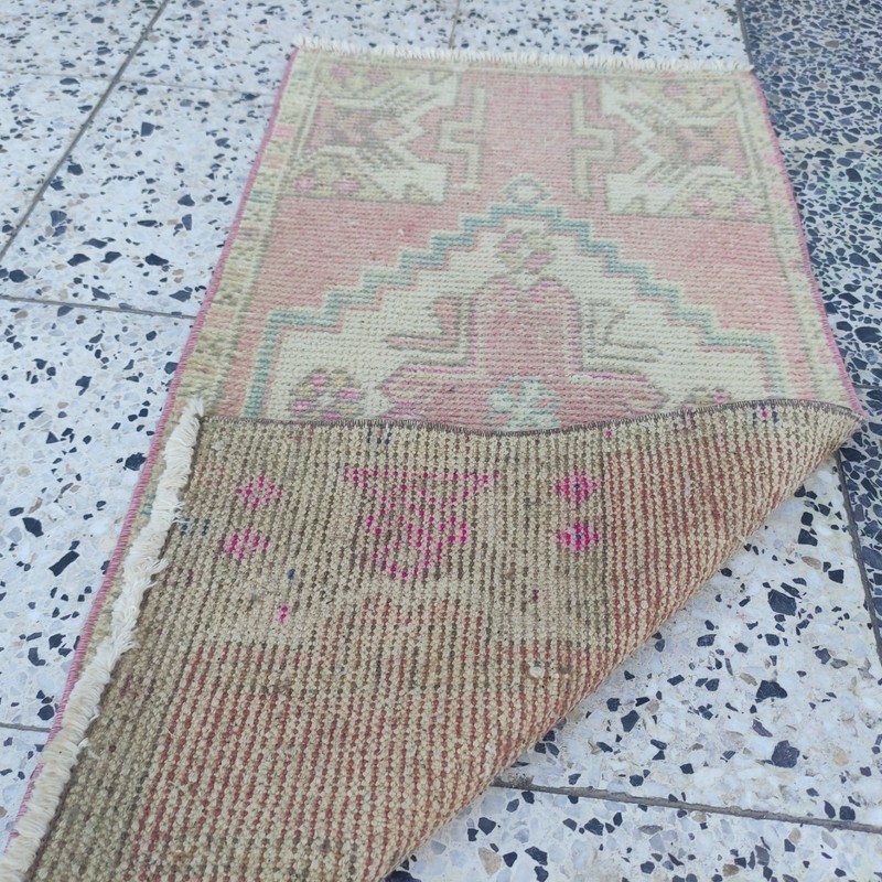 Pastel 2x3 Turkish Vintage Small Rug Handmade 46 x 93 cm Bath Mat 1.51 x 3.05 ft gallery