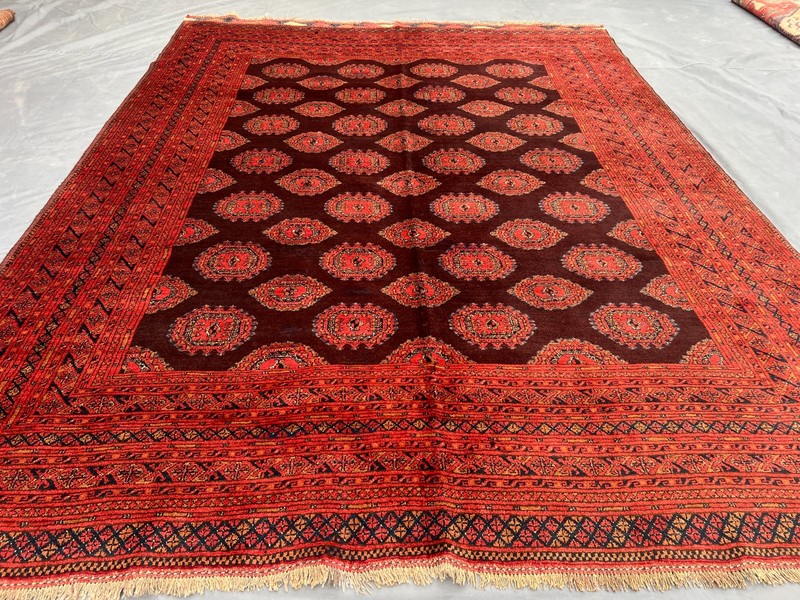 Antique Turkmen Ersari 7' x 9'4" Handwoven Rug Faded Burgundy Red Geometric Rug gallery