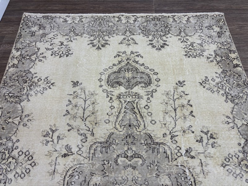 5x9 Beige Gray Vintage Turkish Area Rug, Hand-Knotted Wool Living Room Rug gallery