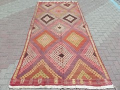 Vintage Turkish Kilim Wool Rug, Sard Area Rugs, Handmade Large Carpet 64″x135″