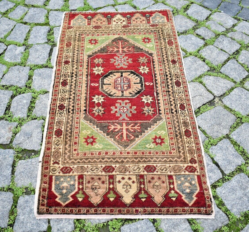 Fabulous Antique Turkish Rug 20'' x 36'' Anatolian Rug Hand Knotted Area Rug gallery