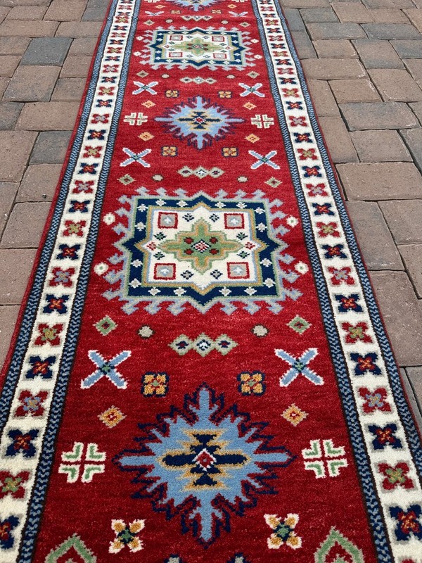New Fine Quality Tribal Kazakh Runner Handmade in India, Thick Soft Pile, 2x9 gallery