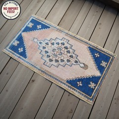Vintage Turkish Rug Small HandKnotted Wool Door Mat Boho Pink, 2×4 ft approx