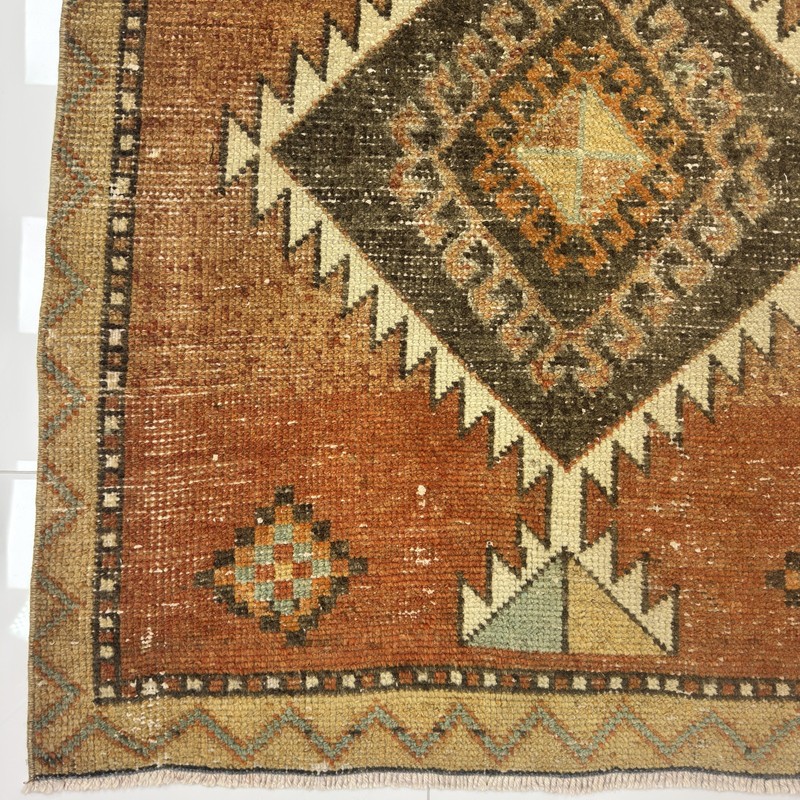 3x11 Terracotta Cream Antique Wool Runner With Dark Brown Motifs- Tariff Free gallery