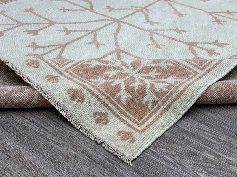 5x8 Tree of Life Vintage Turkish Area Rug, Handmade Cream & Pink Neutral Oushak gallery