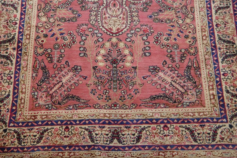 Antique 1880s Kermann Hand Knotted Wool 4'3" x 6'5" Pink Rose Oriental Rug gallery
