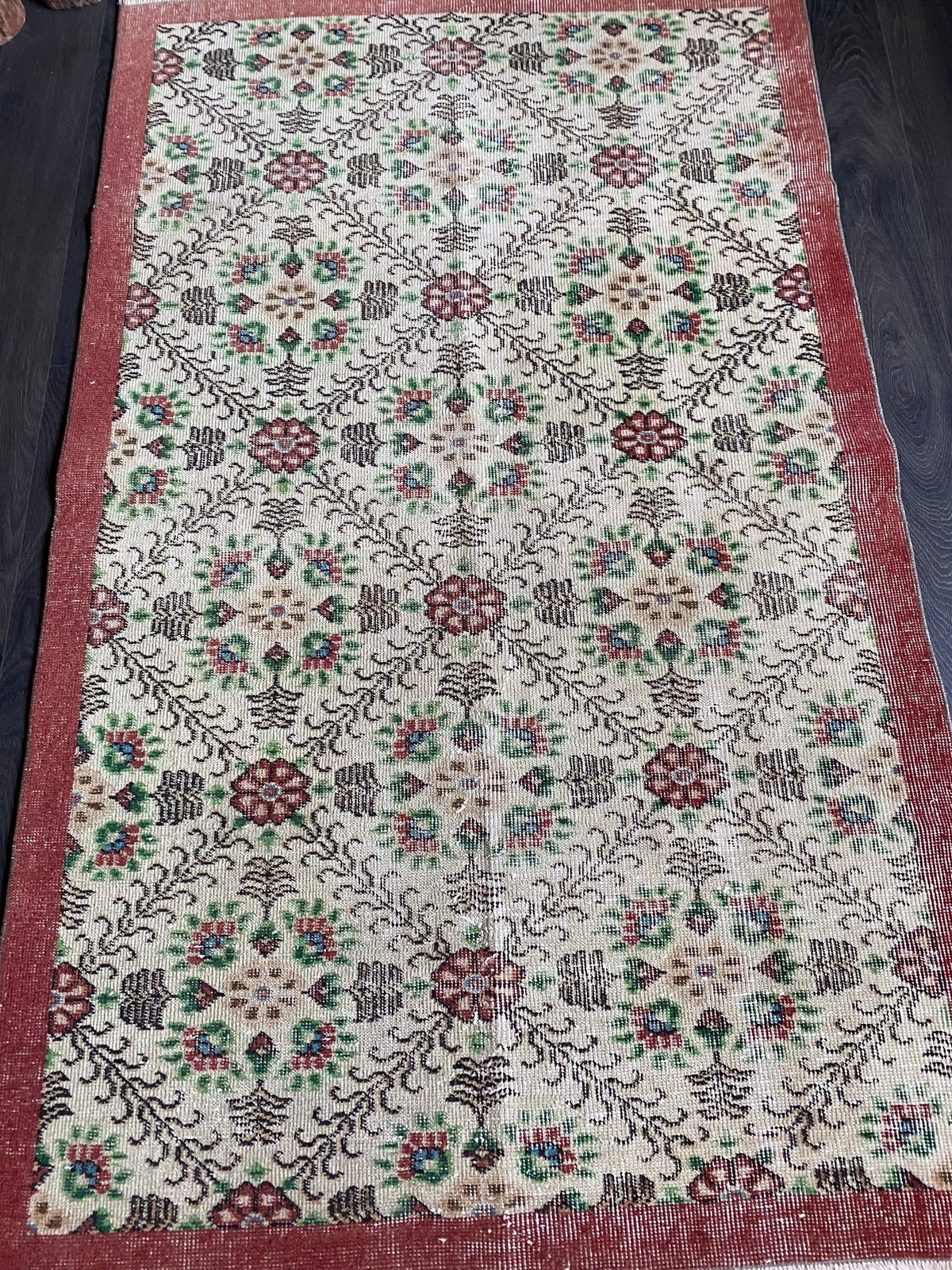 3.6x5.9 Medium Vintage Turkish Oushak Wool Rug gallery