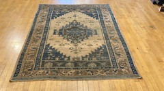 Antique Natural Dye Distressed Wool Pile Bohemian Oushak Area Rug 5x9ft