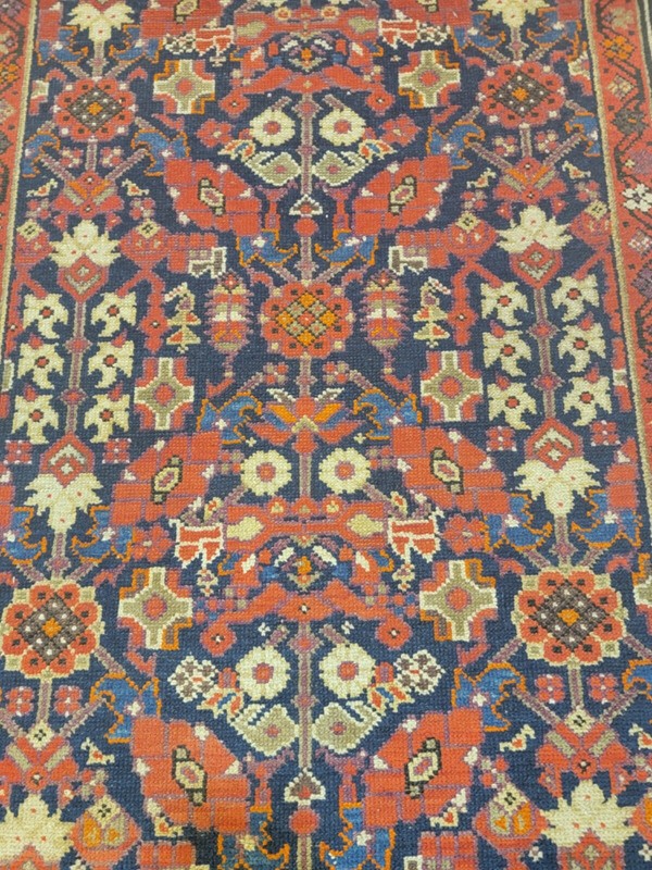 Antique Oriental Hand-Knotted Wool Runner Malayer Rust/Ivory/Blue 3'5" x 16'4" gallery