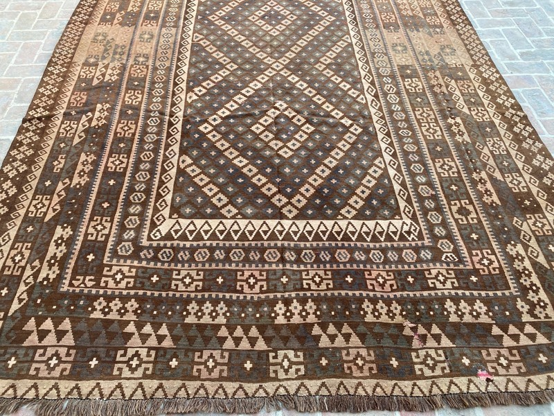Chocolate Brown 9.8x16.3ft Handmade Afghan Kilim Rug Tribal Flatweave boho rug gallery