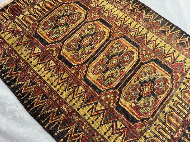 Antique Afghan Rug 2'10x4 ft – Handmade Wool Tribal Floral Medallion Small Rug gallery
