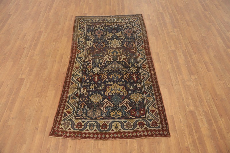 Pre-1900 Antique Geometric Kazak Vegetable Dye Rug 4x7 ft Hand-knotted Wool gallery