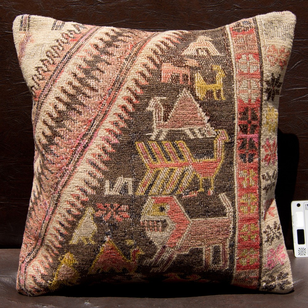 16"x16" 40x40 Hand Woven Shahsavan Soumak Rug Vintage Pillow Cover Cushion