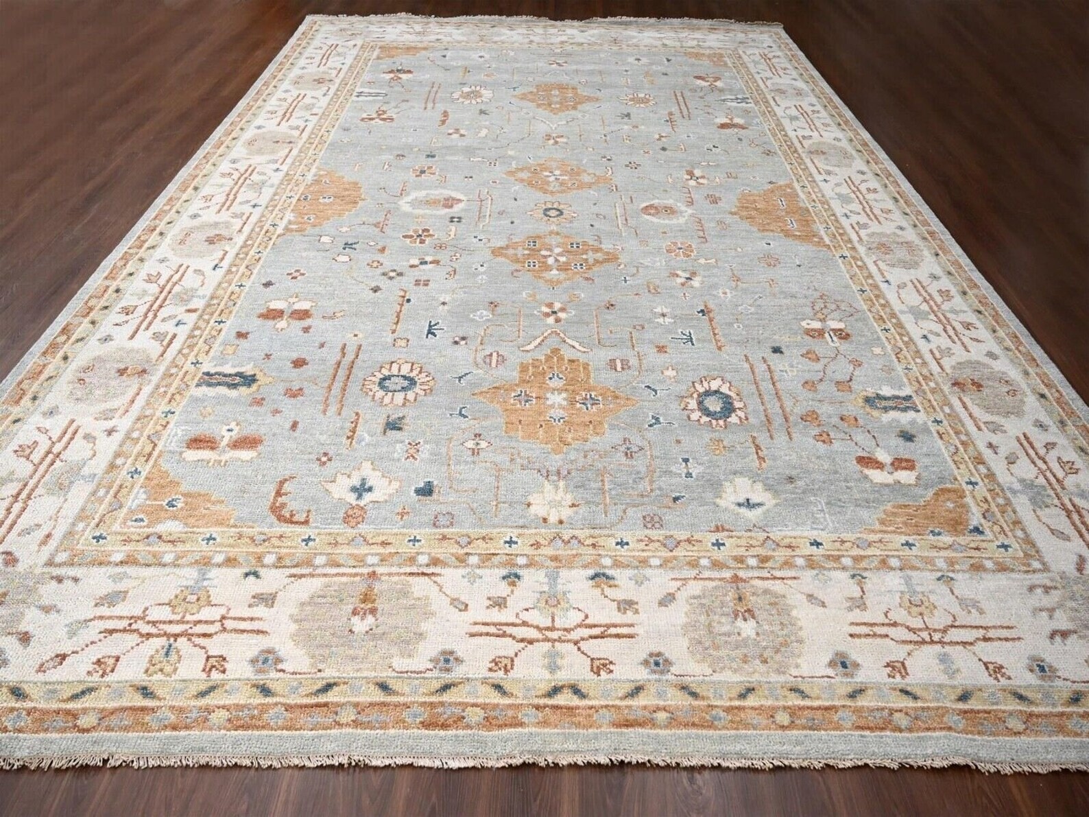 12'x17'9" Chrome Gray, Hand Knotted, Oushak Design, Oushak Rug gallery