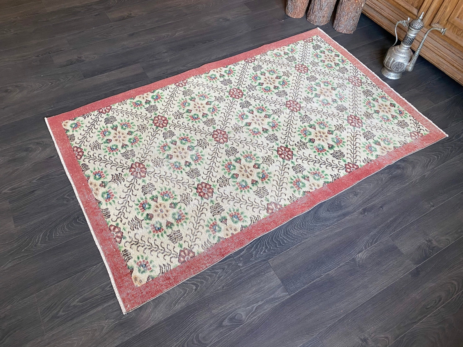 3.6x5.9 Medium Vintage Turkish Oushak Wool Rug gallery