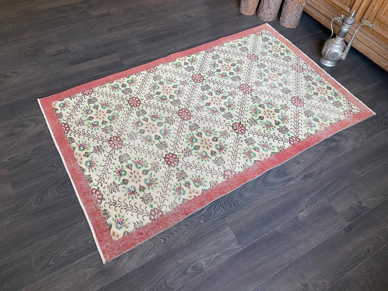 3.6x5.9 Medium Vintage Turkish Oushak Wool Rug gallery