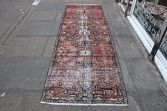 Vintage Worn Hand Made Traditional Oriental Wool Red Pink Long Runner 291x92cm