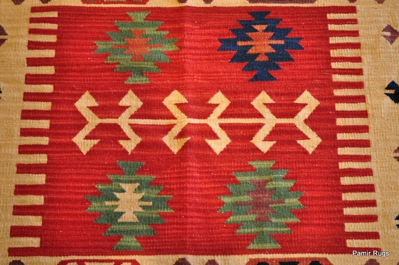 Southwestern Wool ***kilim*** area rug 5x7 handmade red and blue NAVAJO DESIGN gallery