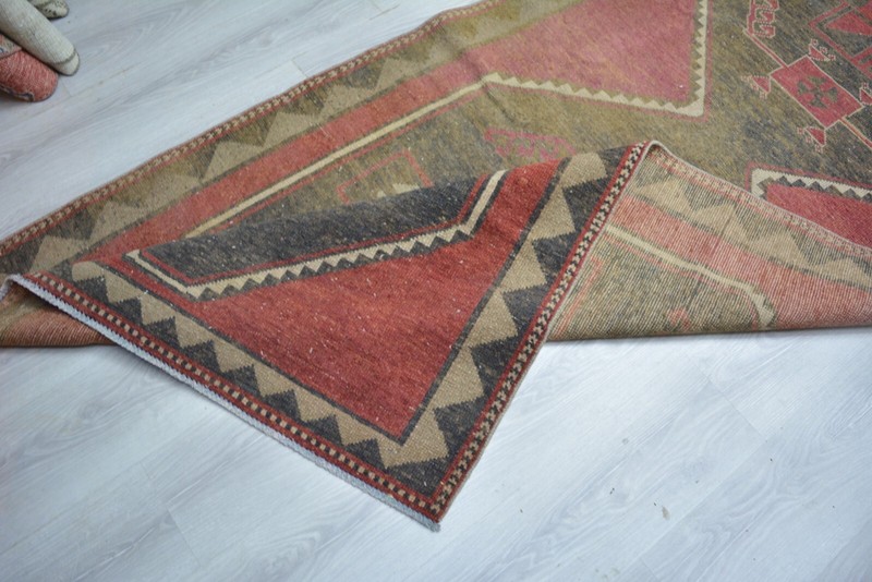 Antique Red Handmade Runner, 3.9x12.8ft, Red Bohemian Large Entryway Runner Rug, gallery