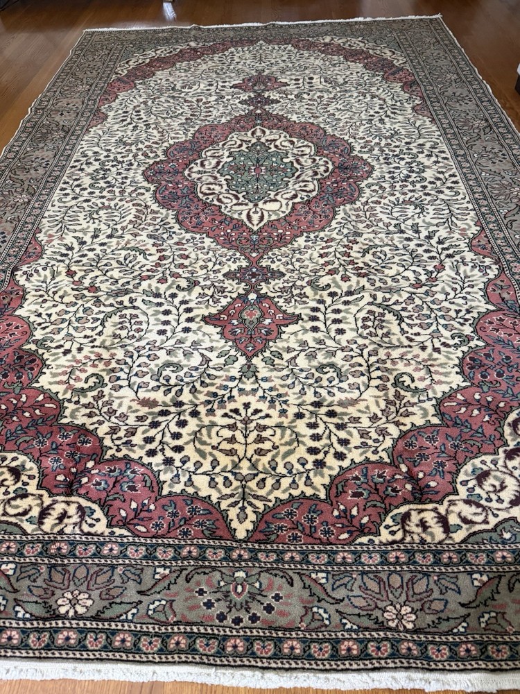 Antique Turkish Kayseri Bunyan Rug 6.5x10 ft Handwoven Wool Oriental Carpet
