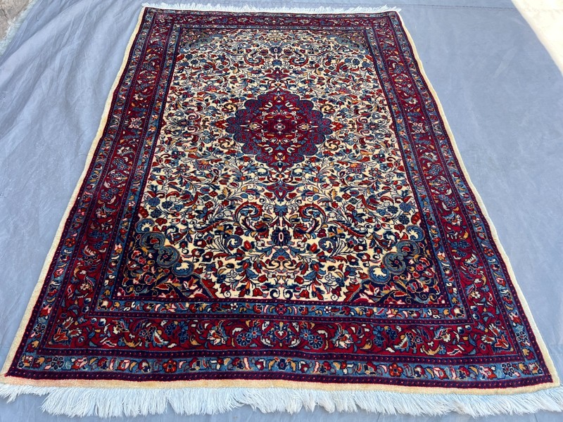 Ivory Red Caucasian Rug 3'5x4'8 Hand Knotted Wool Floral Medallion Carpet gallery