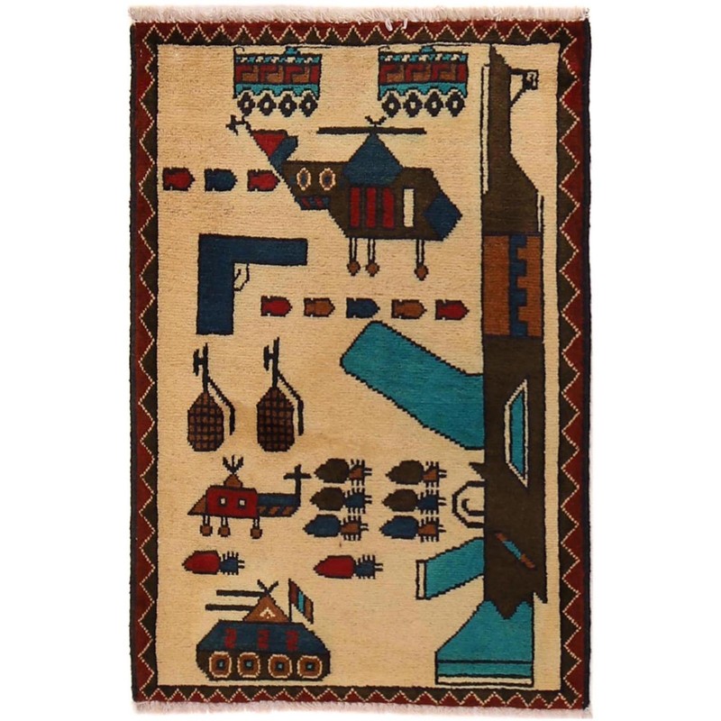 Handmade Afghan AK-47 War Rug Vintage Story Carpet 3x1.9 ft gallery