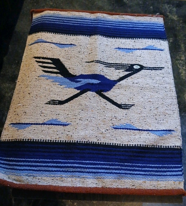 Vintage 1960s Handmade Wool Flatwoven Geometric Road Runner Rug 36" X 28.5" gallery