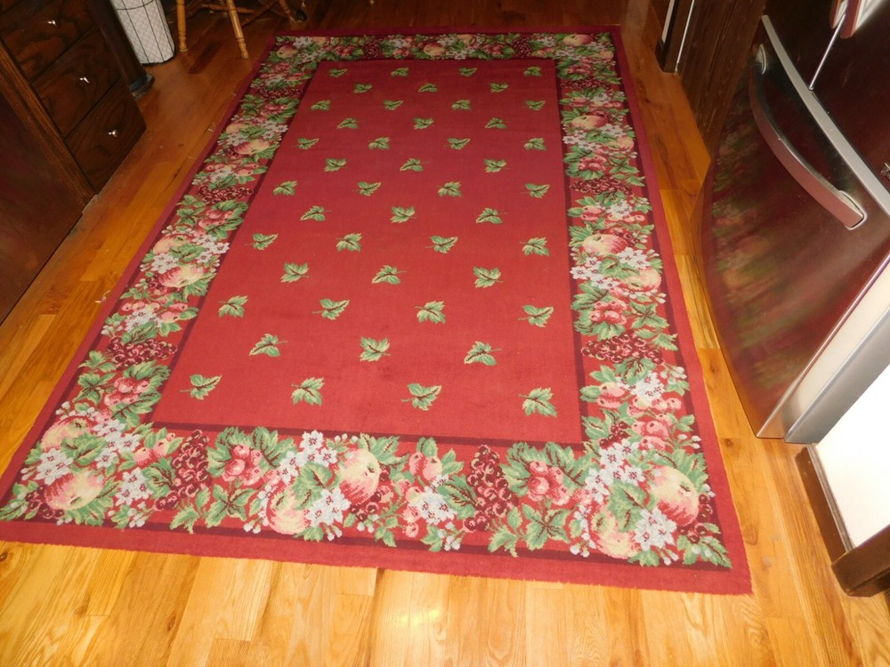 1940's Fruit & Leaf Wool Rug Large 108 x 72" Vintage