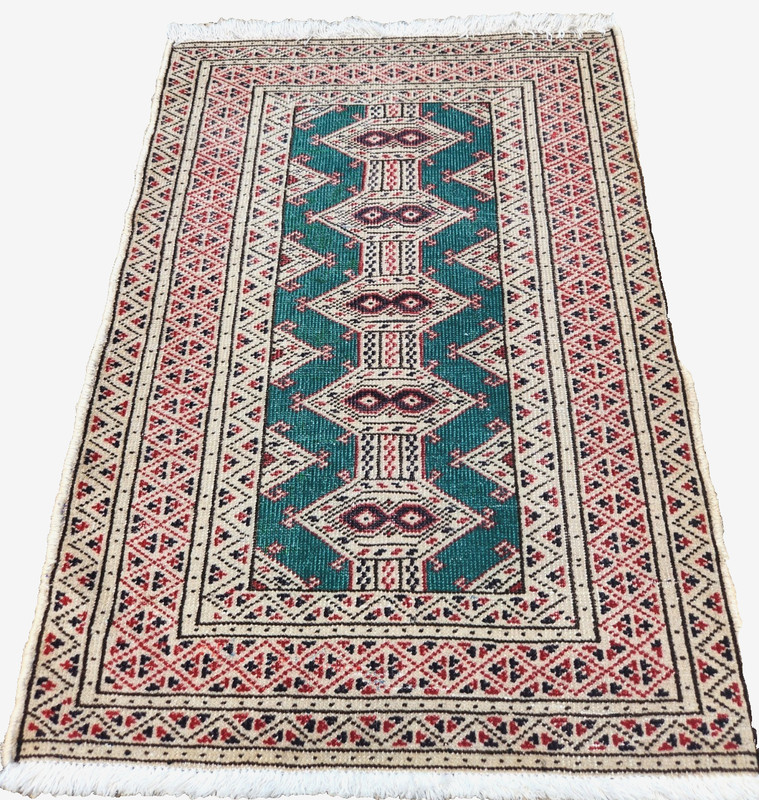 *2'X3' HAND-KNOTTED CAUCASIAN KAZAK TRIBAL VINTAGE WOOL MUTED GREEN RUG gallery