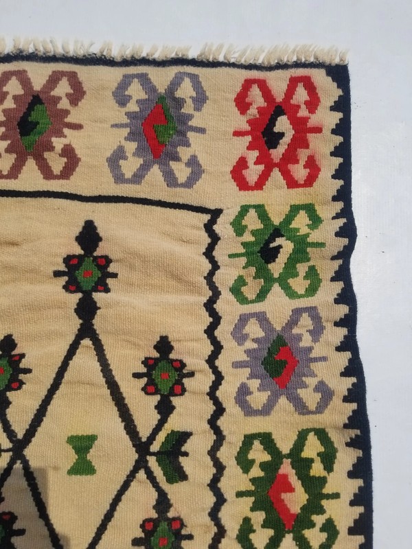 Vintage Traditional Handmade Turkish Anatolian Wool Multi Kilim Rug 3.8x2.1ft gallery