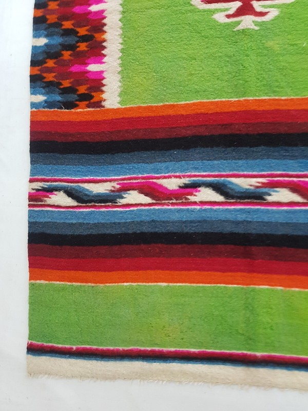 Vintage Handmade Mexican Geometric Traditional Wool Kilim Rug 241x141 cm gallery