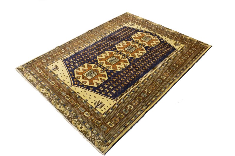 Handmade Plum & Ocher Oriental Rug Geometric Design Boho Decor Carpet 5X6 ft gallery